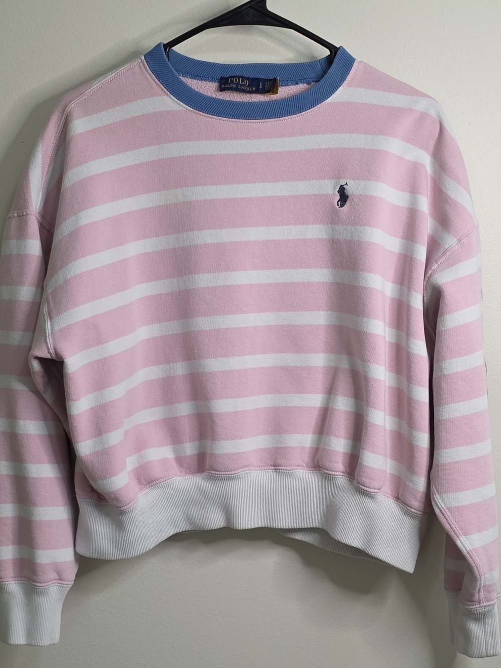 Polo by Ralph Lauren Pink & White Striped Crewneck Sweater